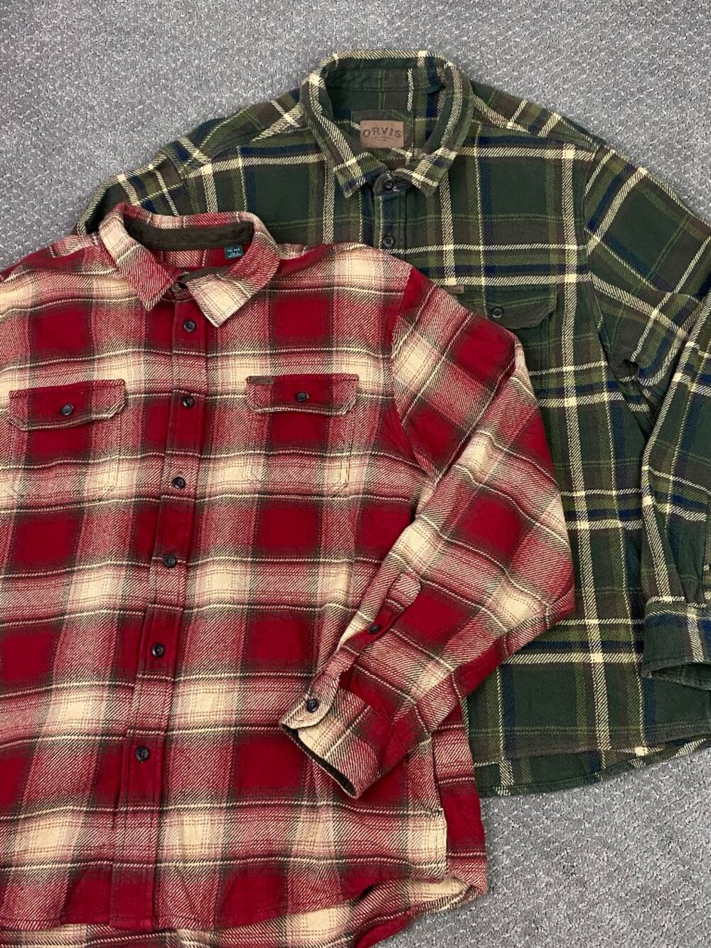 Orvis Shirt Jacket Shacket lot of 2 Shirts Mens XXL Green Red Plaid Outdoor 2XL
